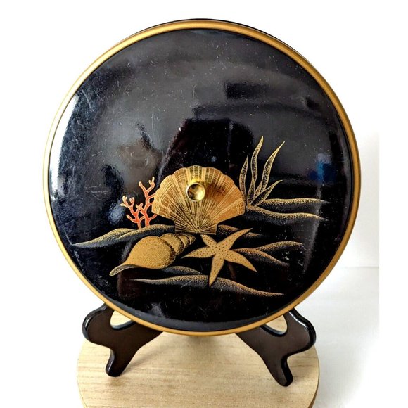 Otagiri Japan Black Hand Crafted Candy Relish Serving Tray Trinket Tray 9" Vntg - Picture 2 of 8